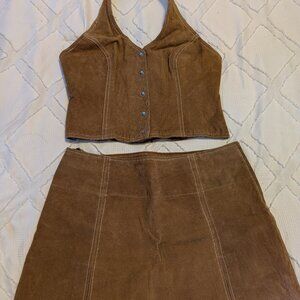 Leather skirt and halter top